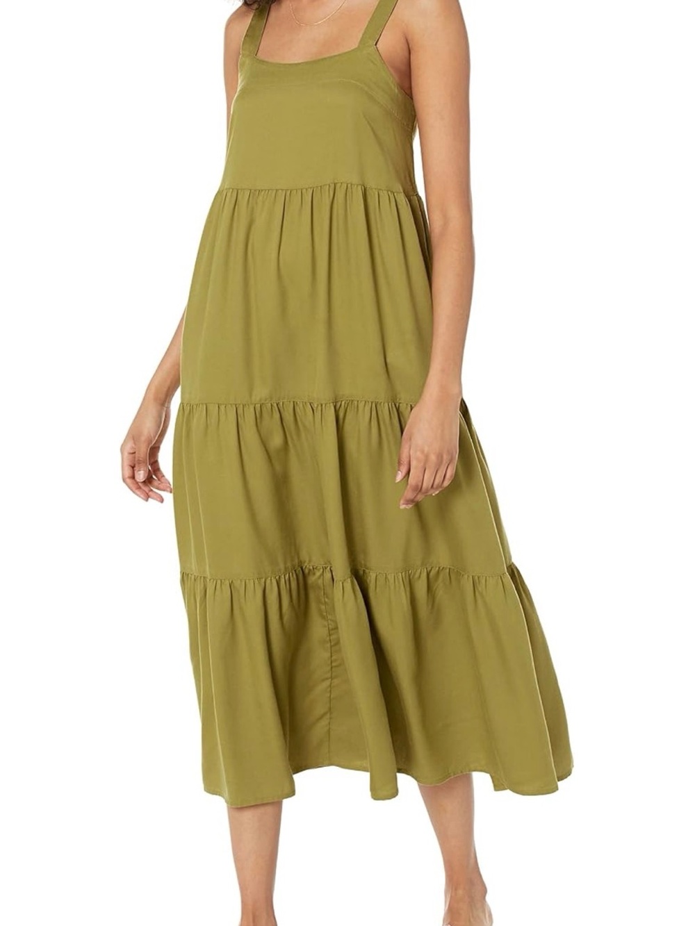 Sleeveless Olive Tiered Midi Dress - Unbranded